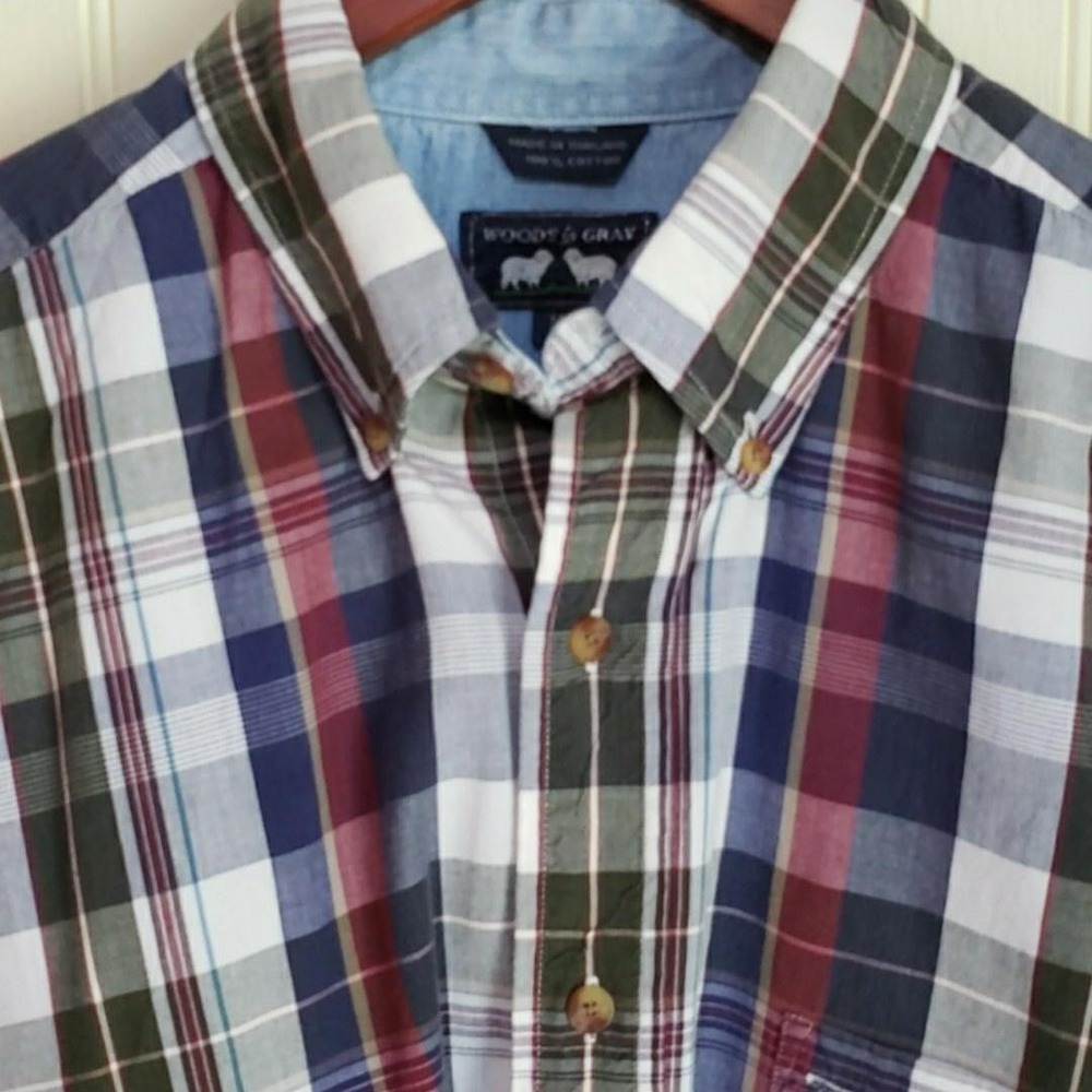 Woods & Gray Shirt Mens Medium Multicolor Plaid Short Sleeve Button Up Casual